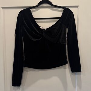 Elodie twist front off shoulder velvet like long sleeve top race length
